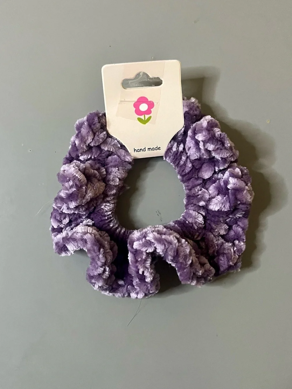 Set of 2 Purple Velvet Crochet Scrunchies Handmade NWT Chenille Hair Ties